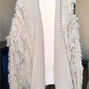 Boutique Boho Cozy Beige Fringe Women's Oversized Cardigan Sweater